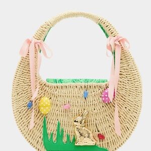 Betsey Johnson Straw Shoulder Bag with Pink and Gold Accents